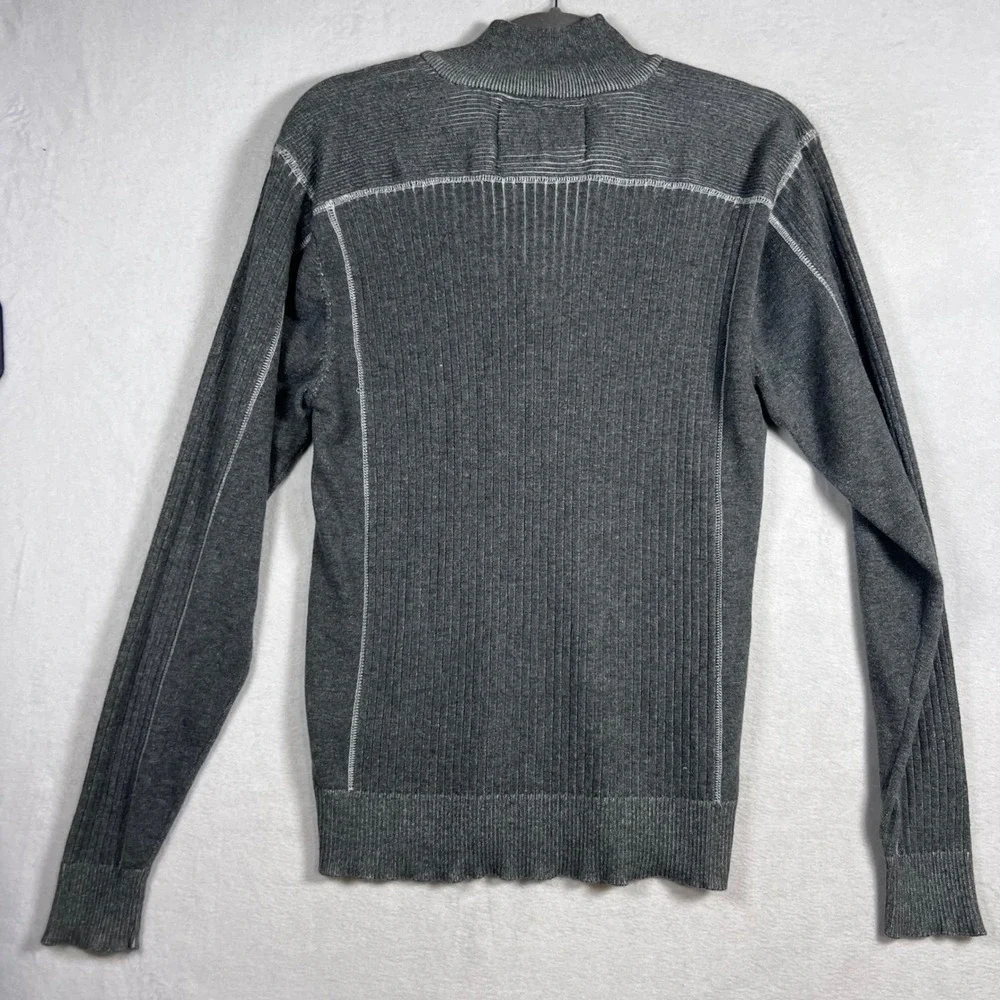 BKE Mens Quarter Zip Sweater Charcoal Gray Ribbed Cotton‎ Standard Fit Medium
